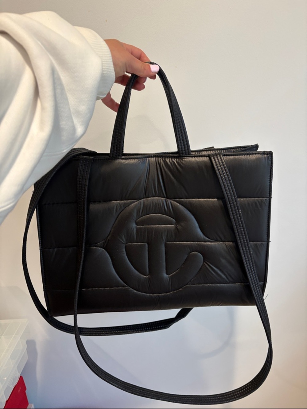 Telfar Black Quilted Tote with Embossed Logo
